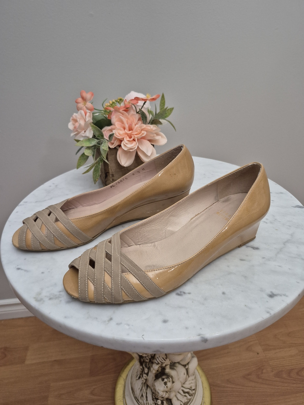 Stuart Weitzman Beige Peep-Toe Wedge